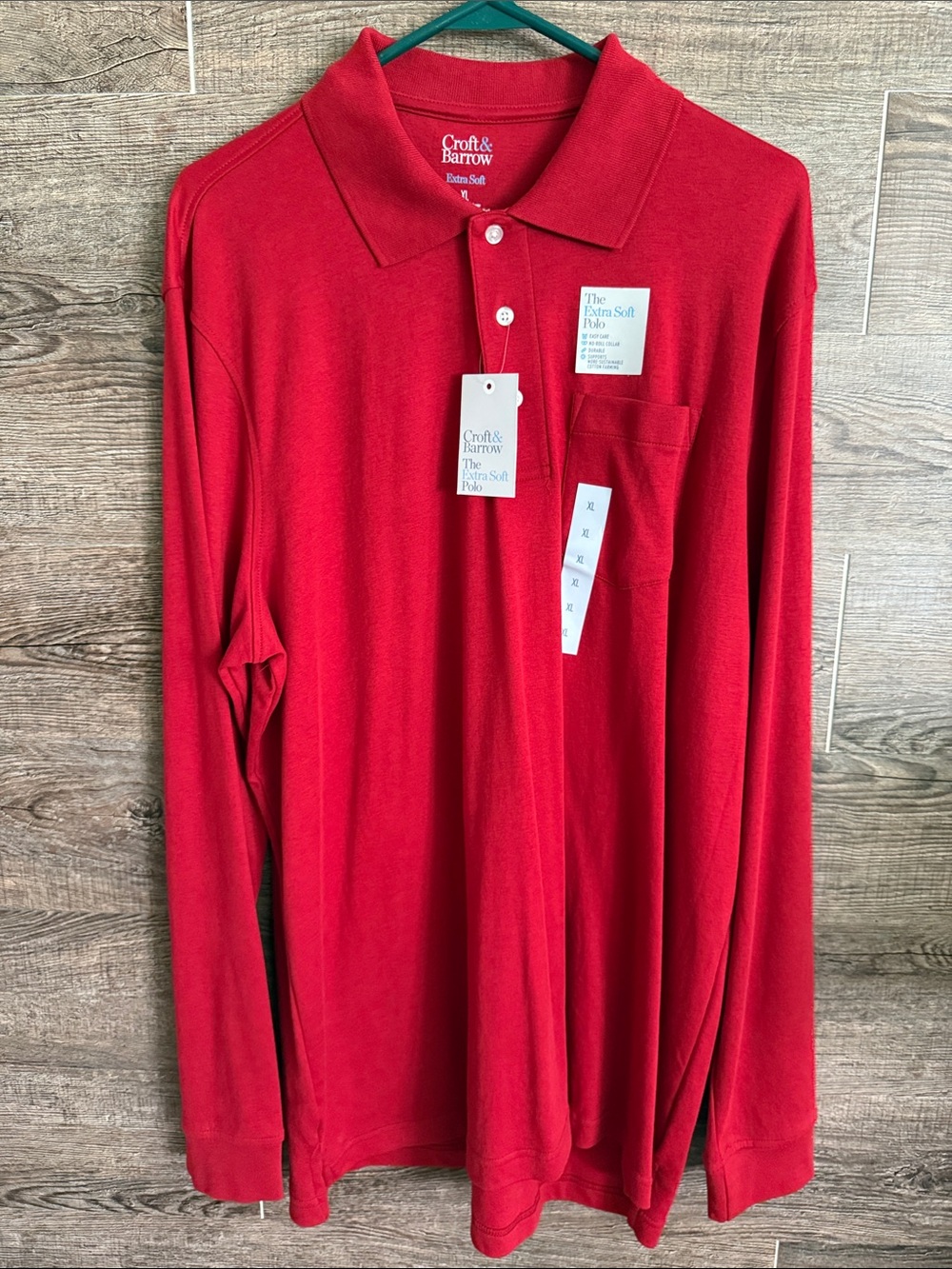 Croft & BarrowMen's Red Long-Sleeve Polo with Chest Pocket